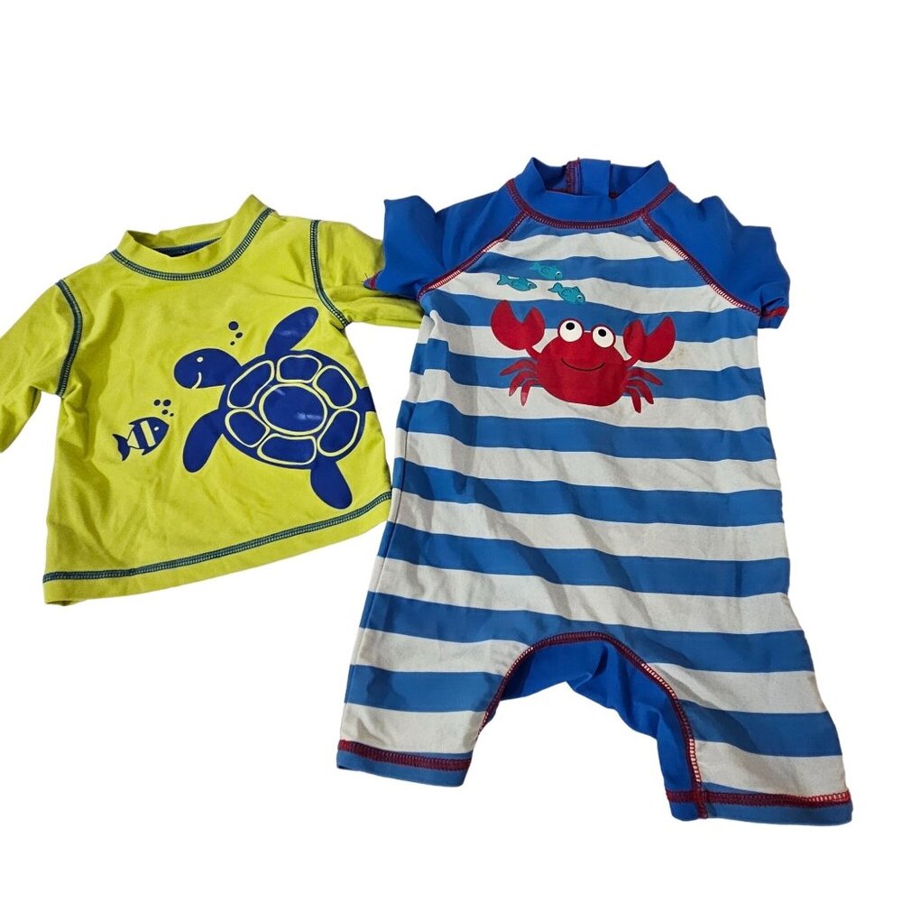 Little Me Baby Boy Swimwear Set 12M & 24M Turtle & Crab Rash Guard & Swimsuit